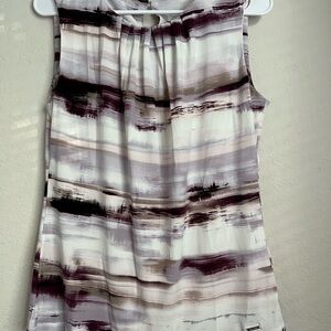 Calvin Klein Women's Sleeveless Cream and Purple Abstract Print